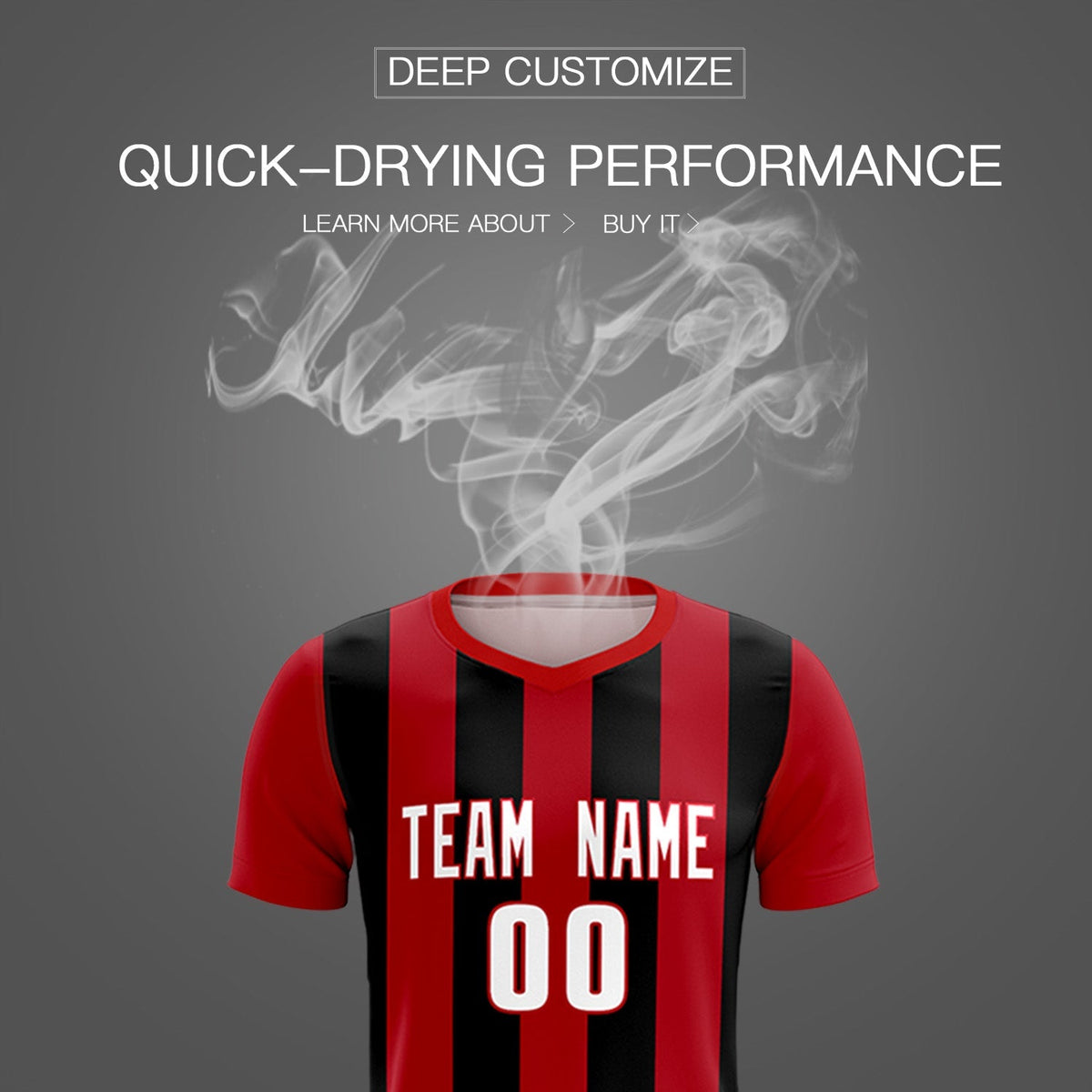 Custom Red Black Vertical Stripes Casual Outdoor Soccer Sets Jersey