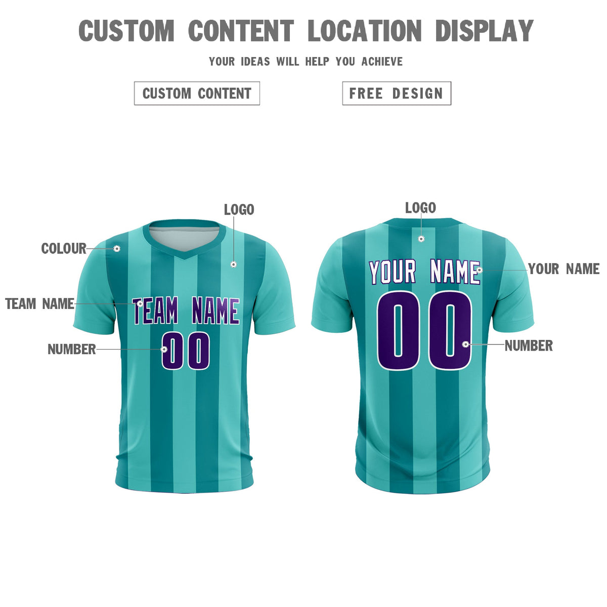 Custom Bright Green Aqua Vertical Stripes Casual Outdoor Soccer Sets Jersey
