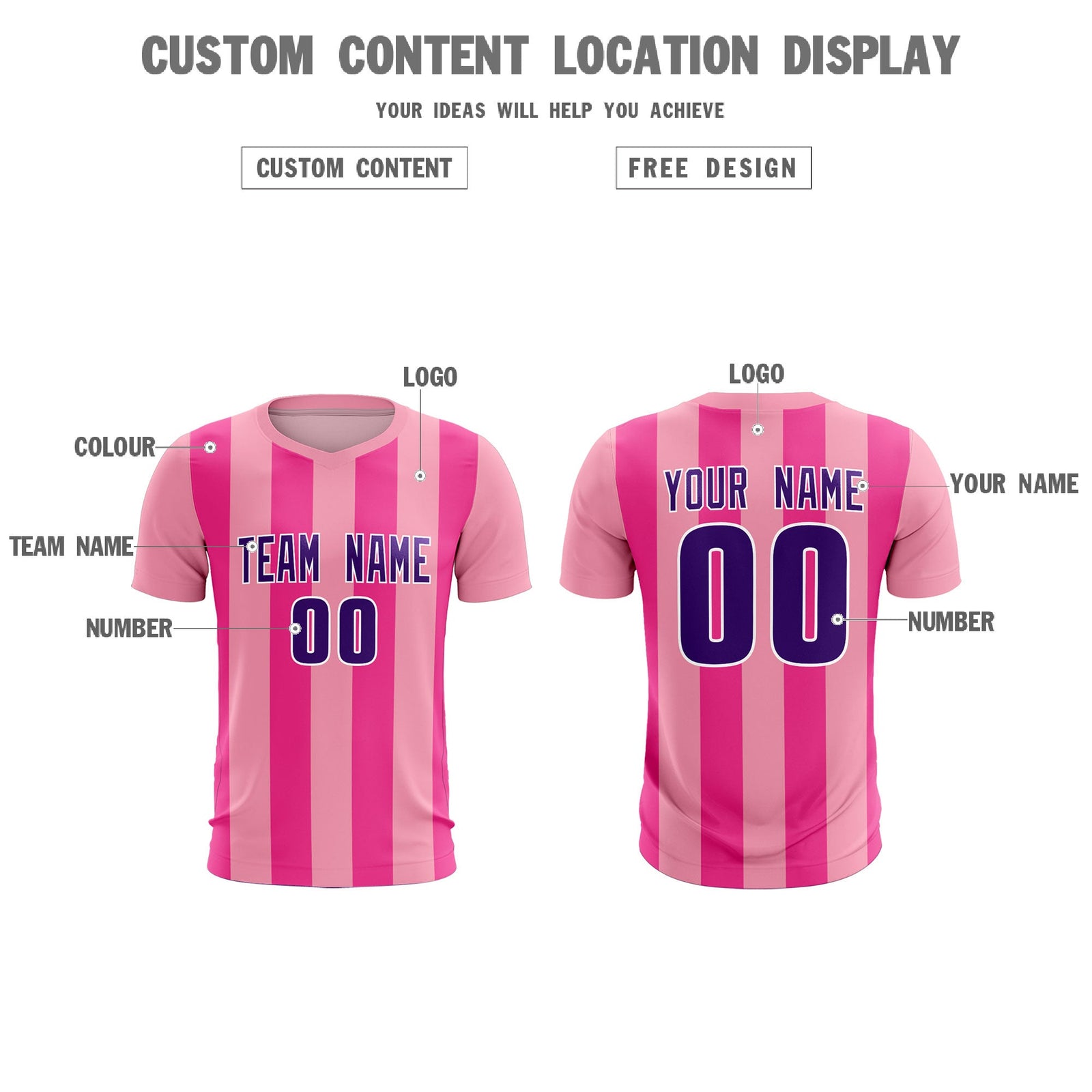 Custom Light Pink Pink Vertical Stripes Casual Outdoor Soccer Sets Jersey