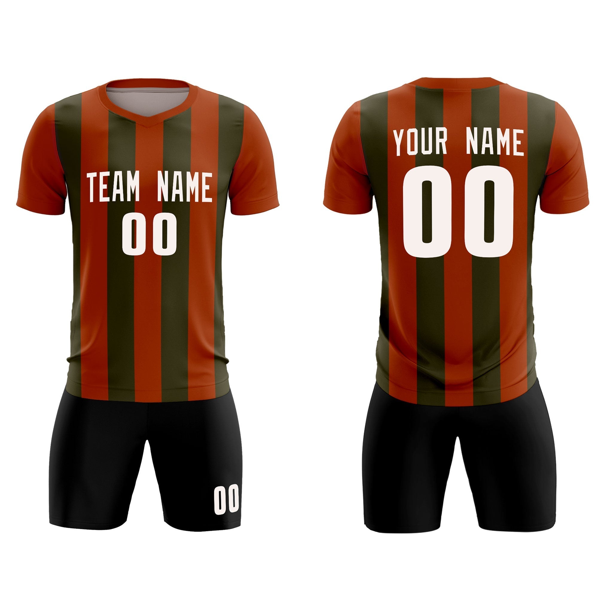 Custom Texas Orange Olive Vertical Stripes Casual Outdoor Soccer Sets Jersey