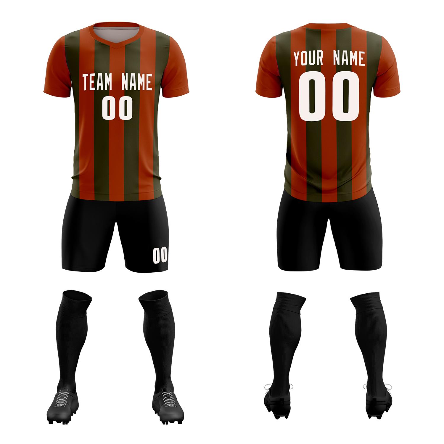 Custom Texas Orange Olive Vertical Stripes Casual Outdoor Soccer Sets Jersey