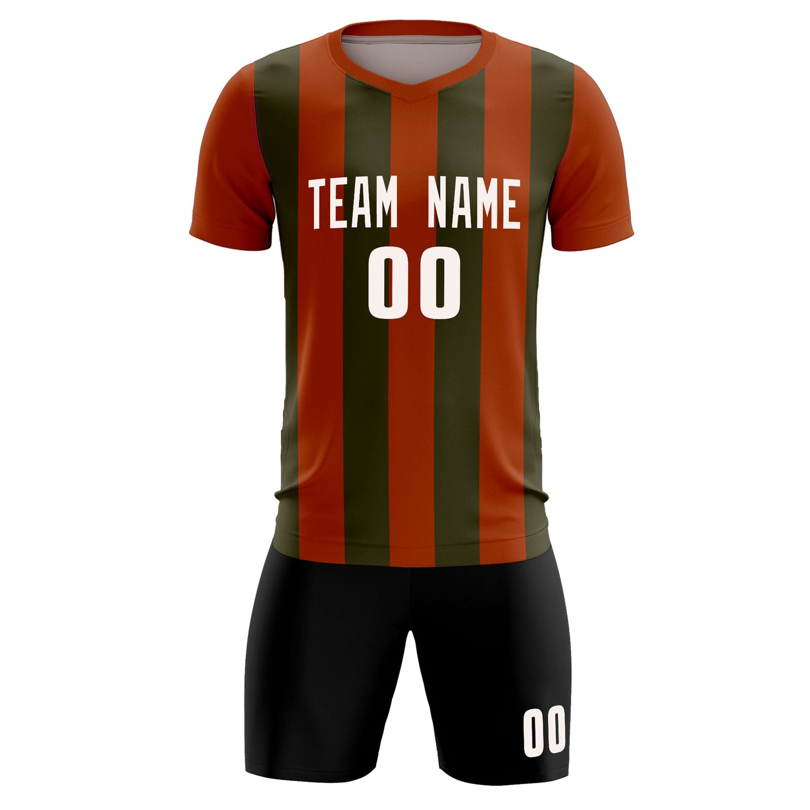 Custom Texas Orange Olive Vertical Stripes Casual Outdoor Soccer Sets Jersey