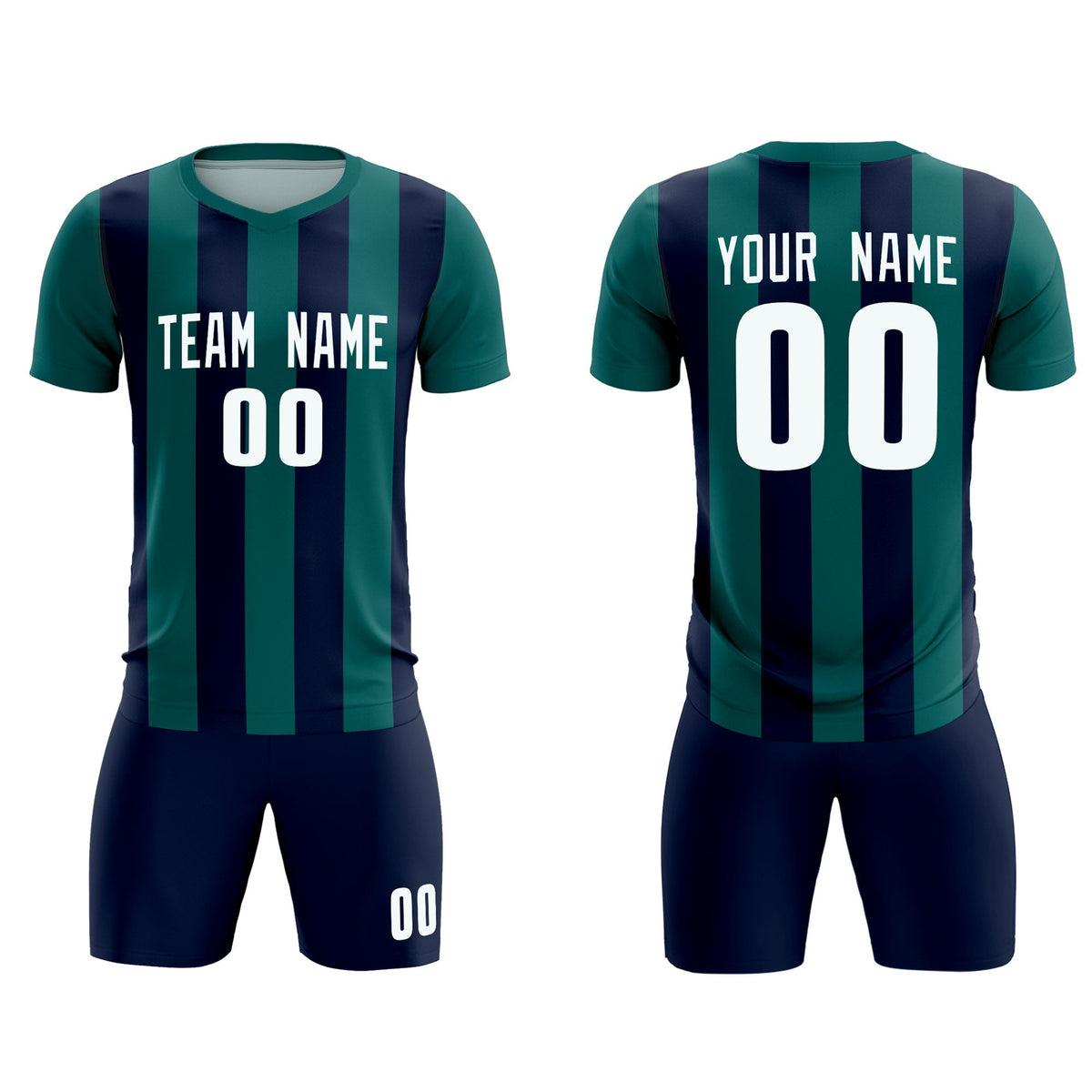 Custom Aqua Navy Vertical Stripes Casual Outdoor Soccer Sets Jersey