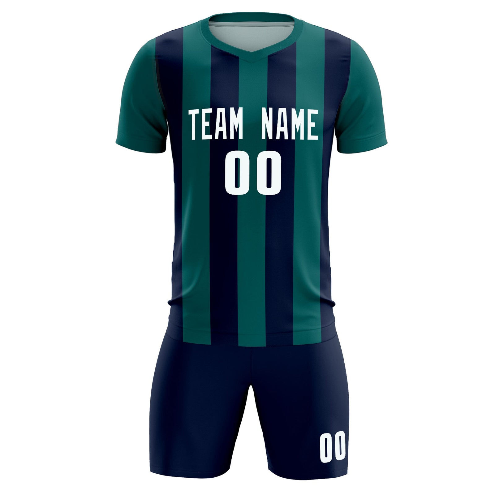 Custom Aqua Navy Vertical Stripes Casual Outdoor Soccer Sets Jersey
