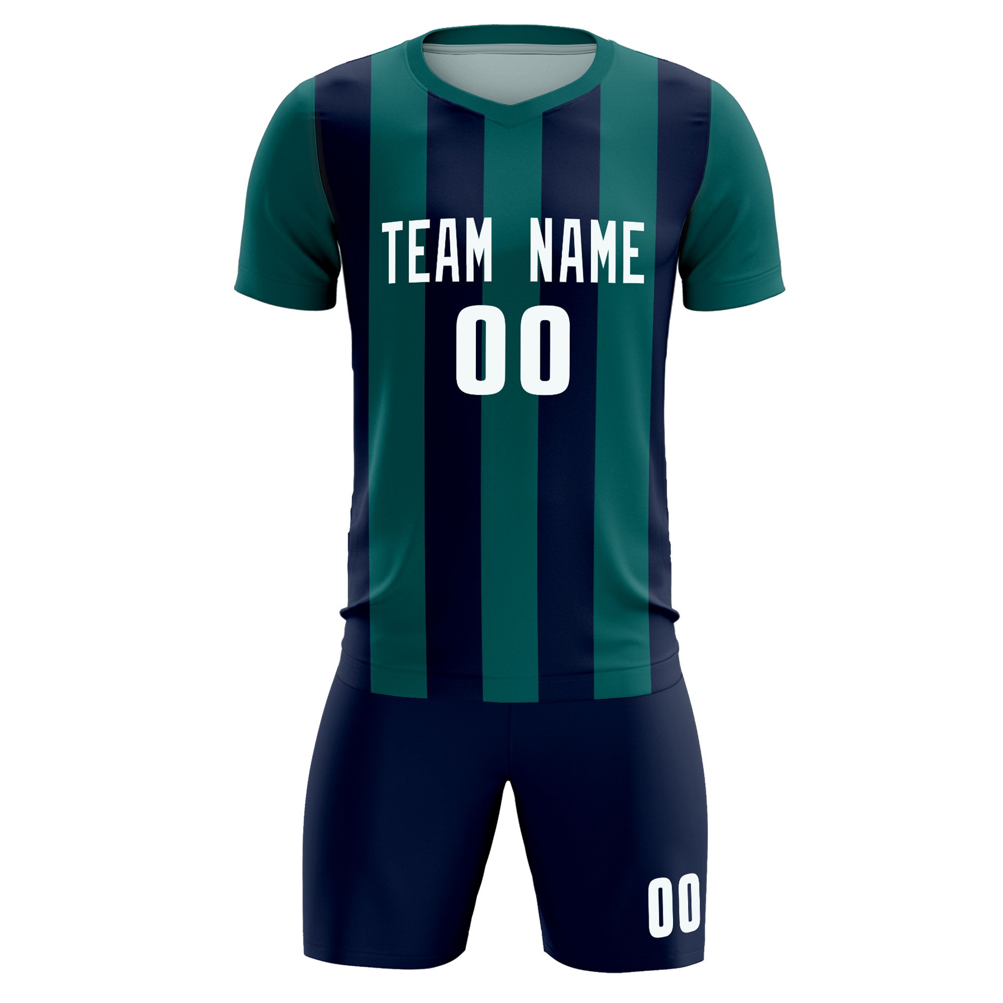 Custom Aqua Navy Vertical Stripes Casual Outdoor Soccer Sets Jersey