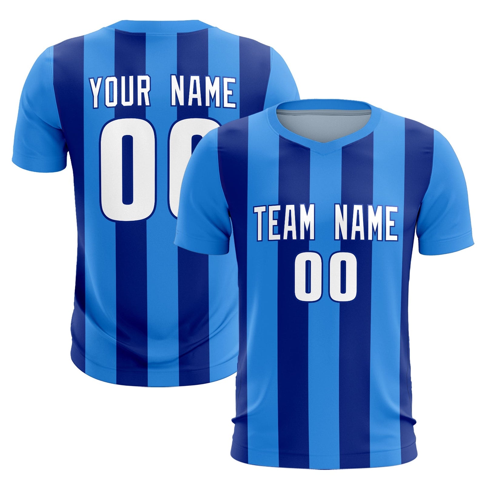 Custom Powder Blue Royal Vertical Stripes Casual Outdoor Soccer Sets Jersey