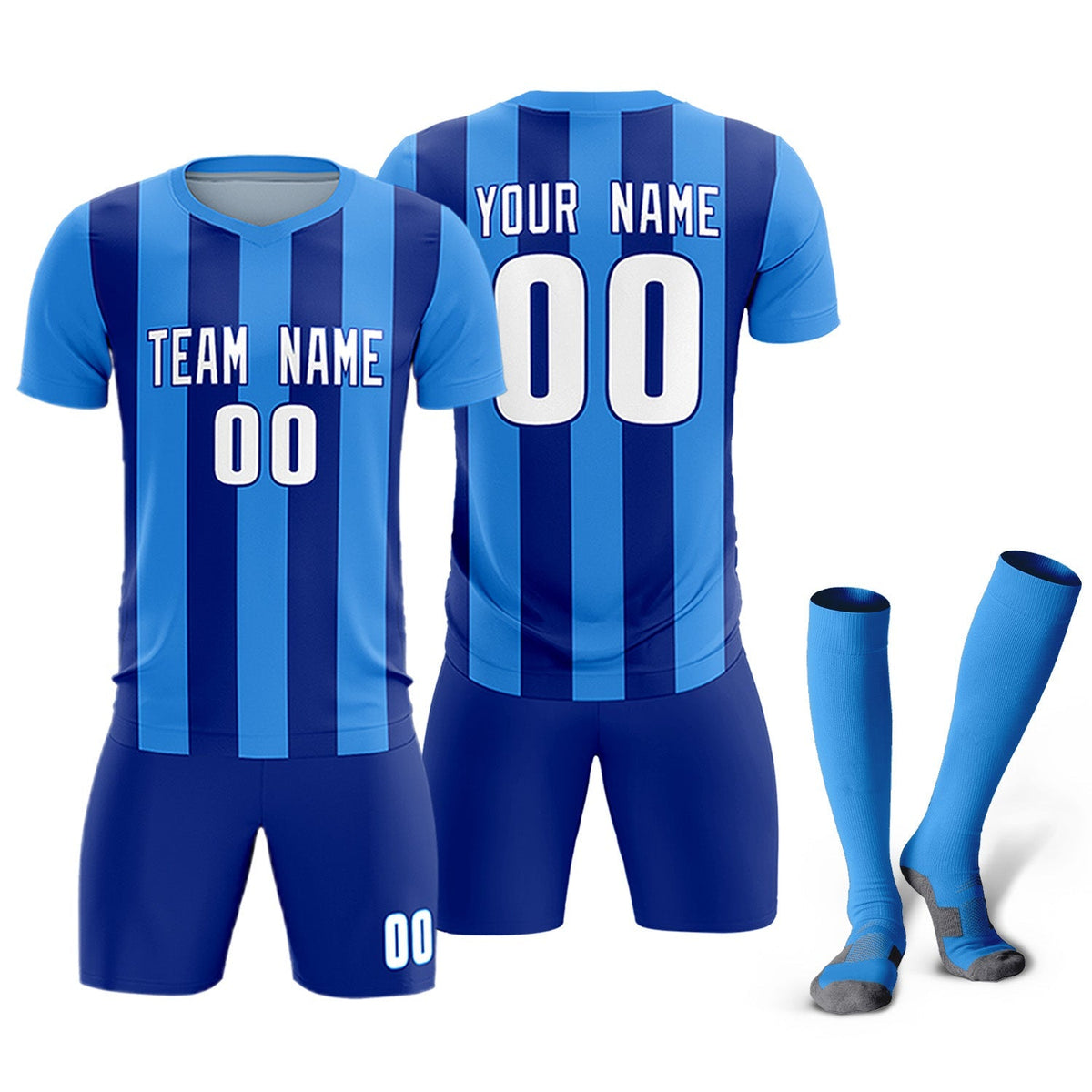 Custom Powder Blue Royal Vertical Stripes Casual Outdoor Soccer Sets Jersey