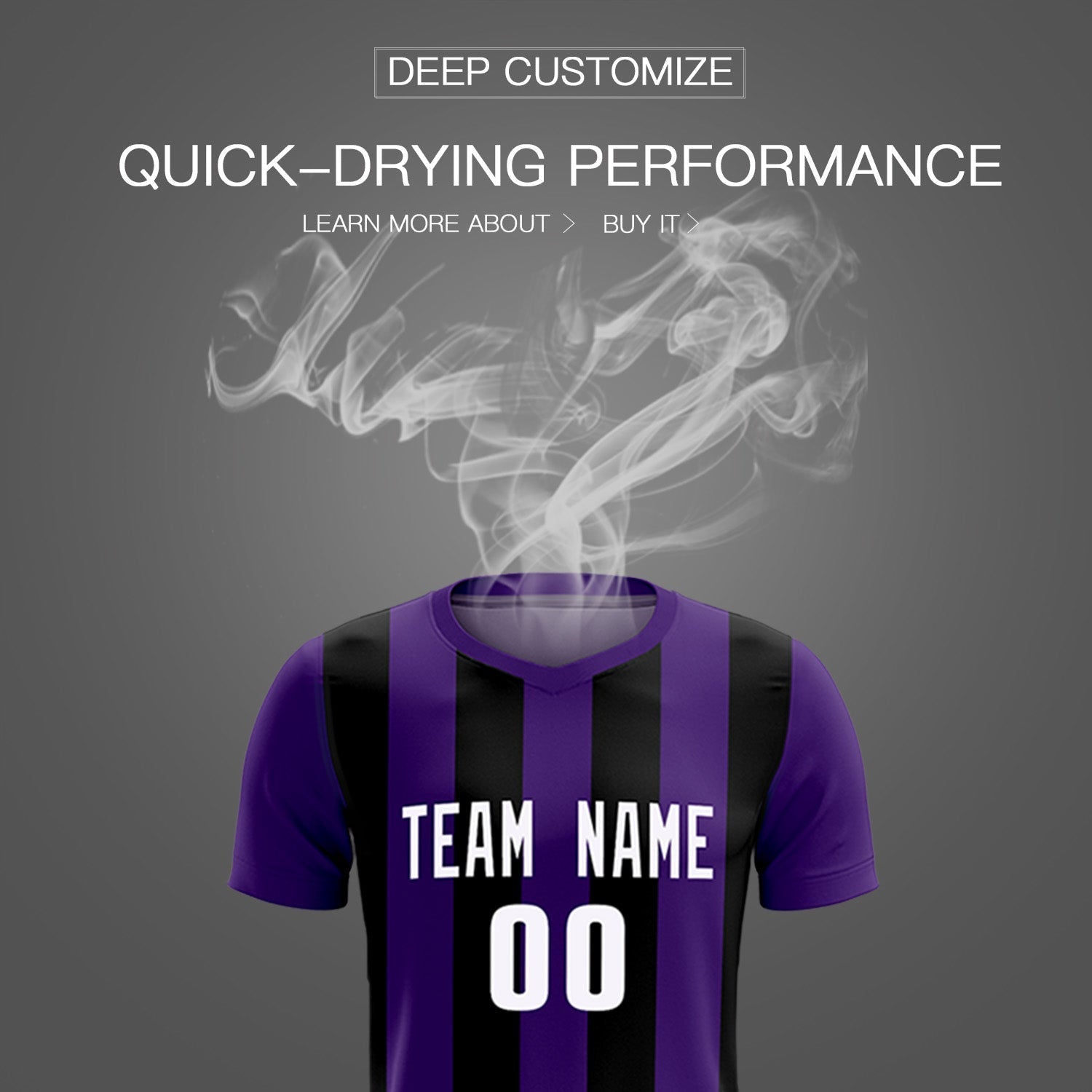 Custom Purple Black Vertical Stripes Casual Outdoor Soccer Sets Jersey
