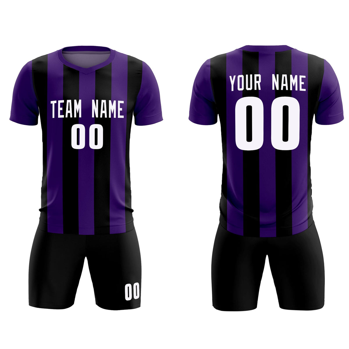Custom Purple Black Vertical Stripes Casual Outdoor Soccer Sets Jersey