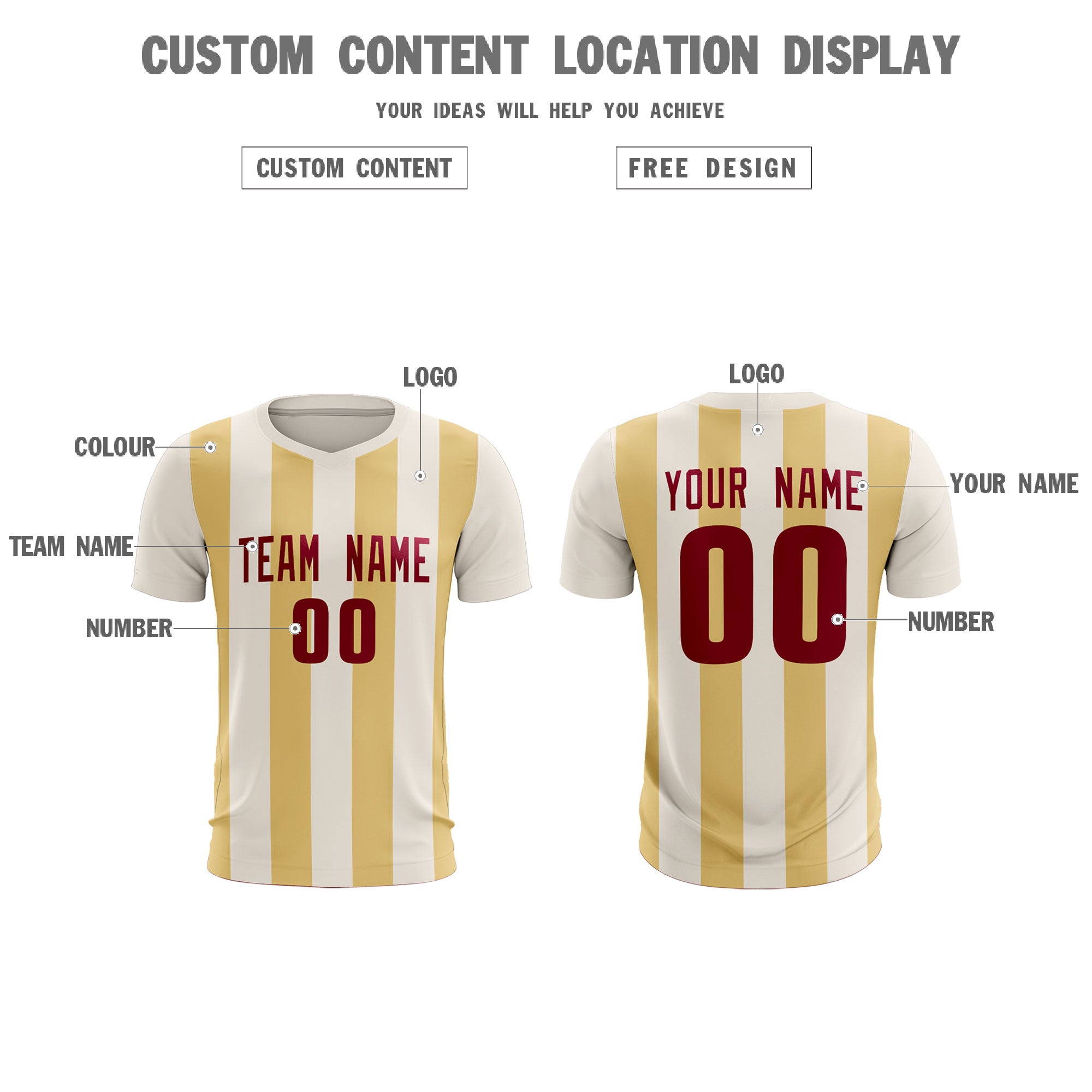 Custom Cream Khaki Vertical Stripes Casual Outdoor Soccer Sets Jersey