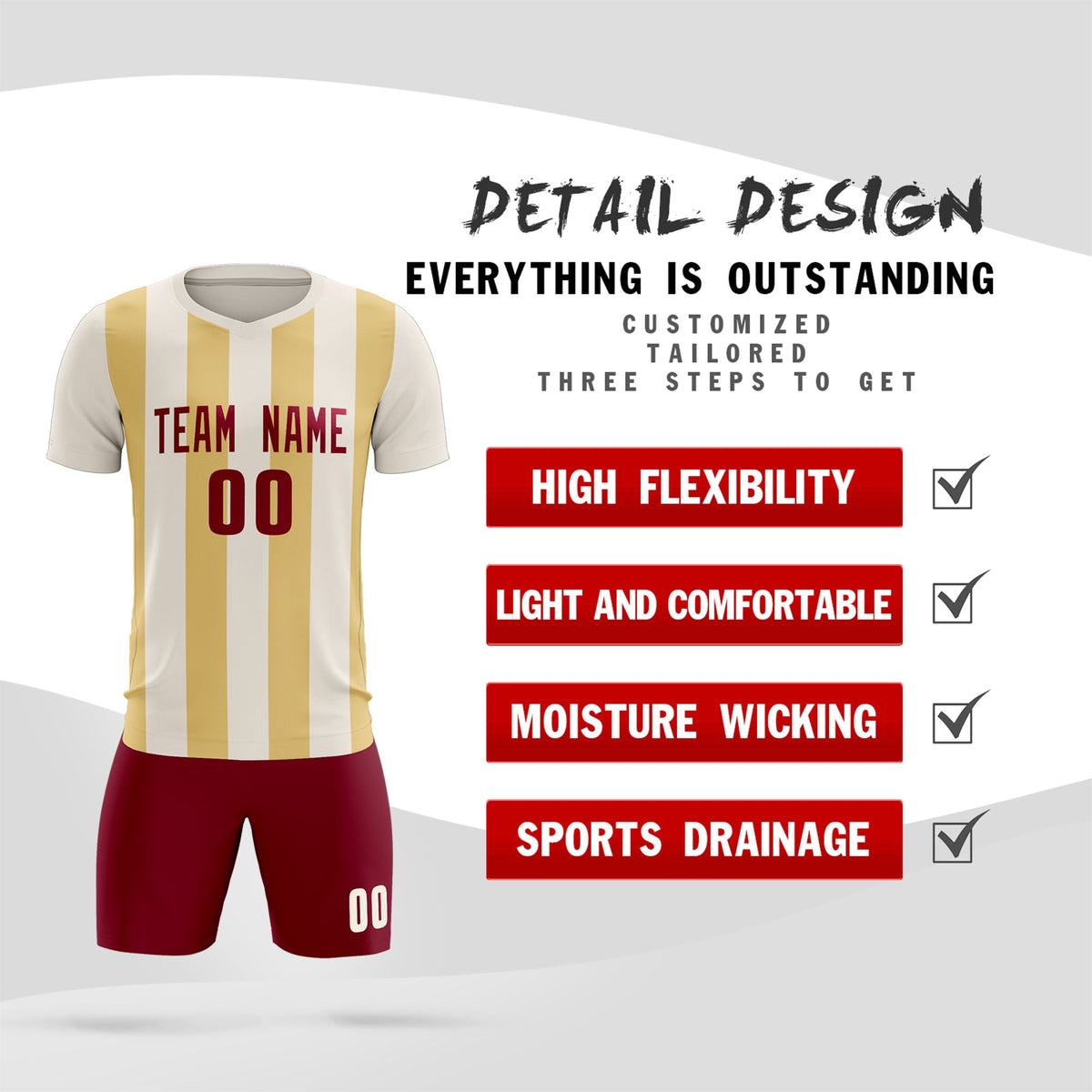 Custom Cream Khaki Vertical Stripes Casual Outdoor Soccer Sets Jersey
