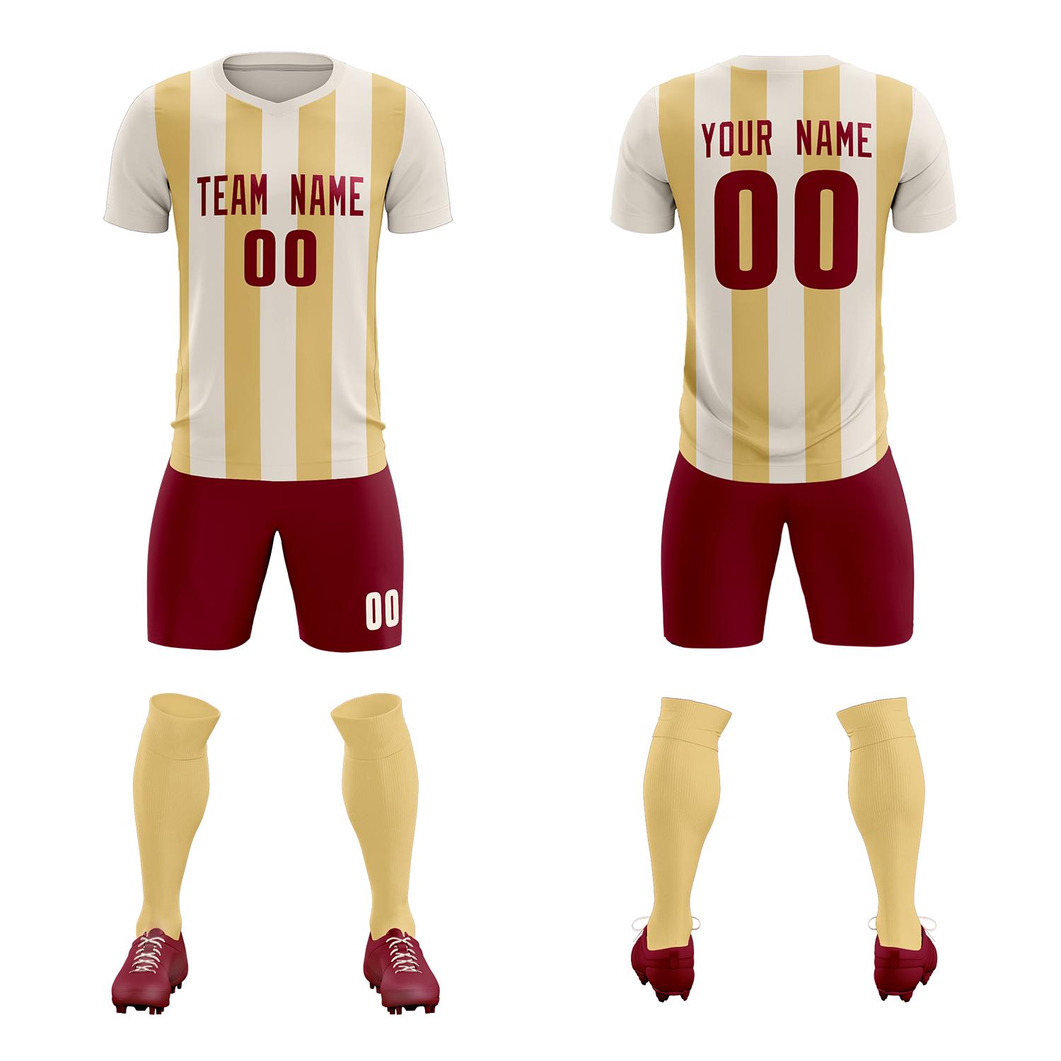 Custom Cream Khaki Vertical Stripes Casual Outdoor Soccer Sets Jersey