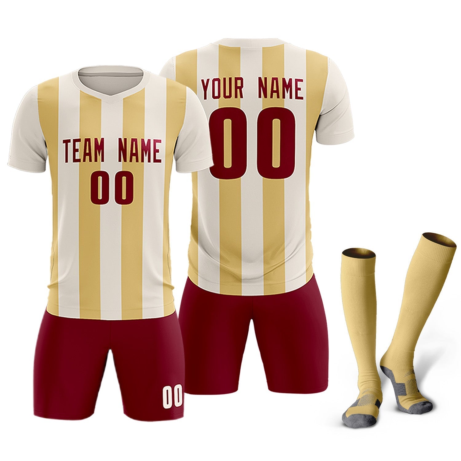 Custom Cream Khaki Vertical Stripes Casual Outdoor Soccer Sets Jersey