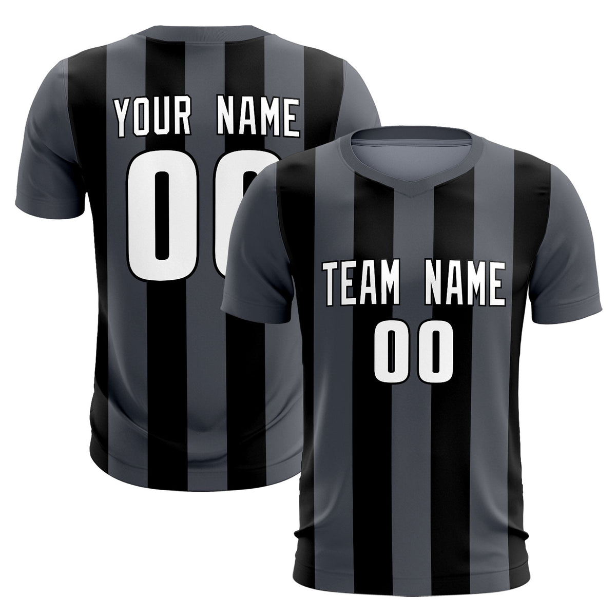 Custom Dark Gray Black Vertical Stripes Casual Outdoor Soccer Sets Jersey