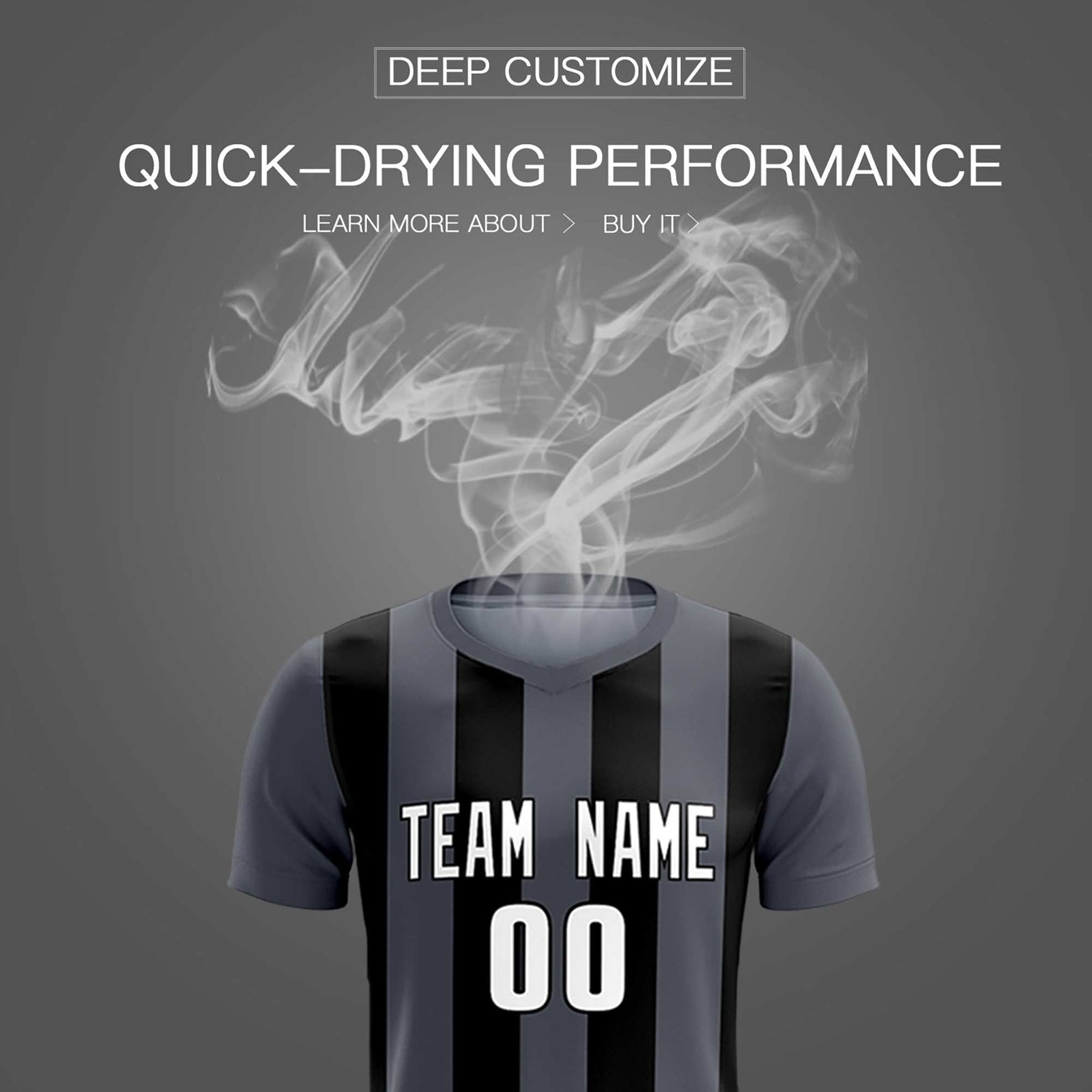Custom Dark Gray Black Vertical Stripes Casual Outdoor Soccer Sets Jersey