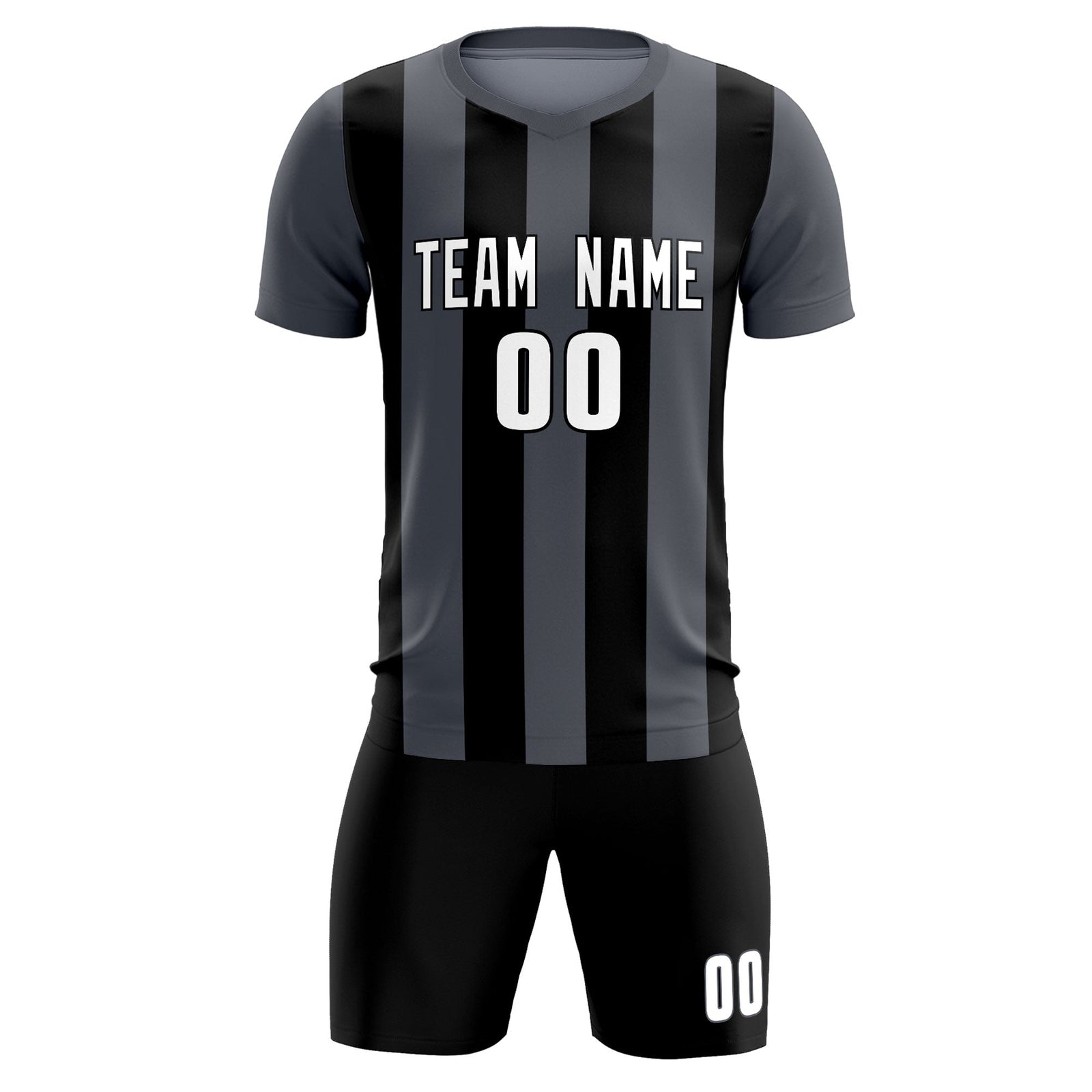 Custom Dark Gray Black Vertical Stripes Casual Outdoor Soccer Sets Jersey