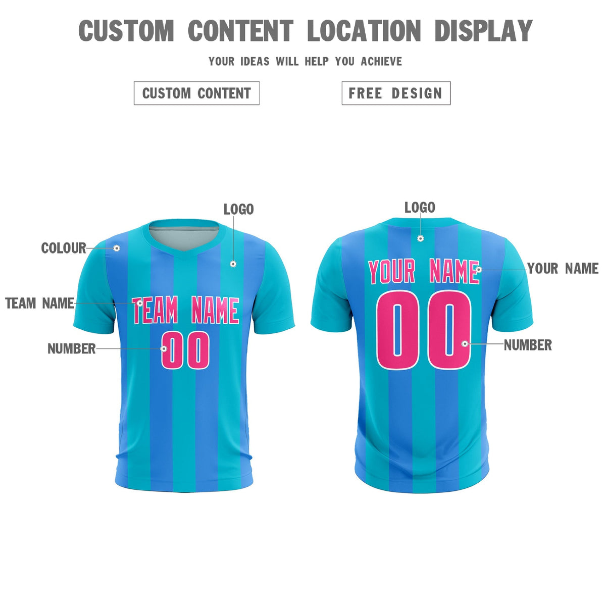 Custom Sky Blue Powder Blue Vertical Stripes Casual Outdoor Soccer Sets Jersey