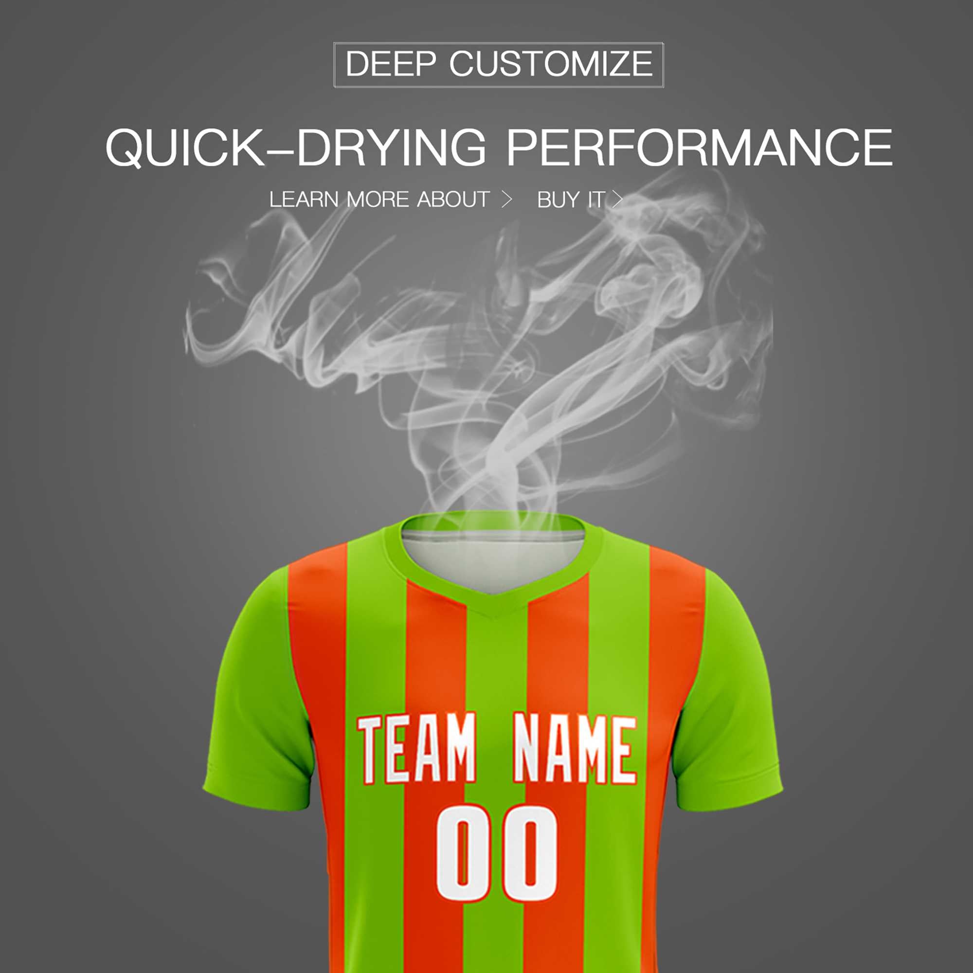 Custom Neon Green Orange Vertical Stripes Casual Outdoor Soccer Sets Jersey