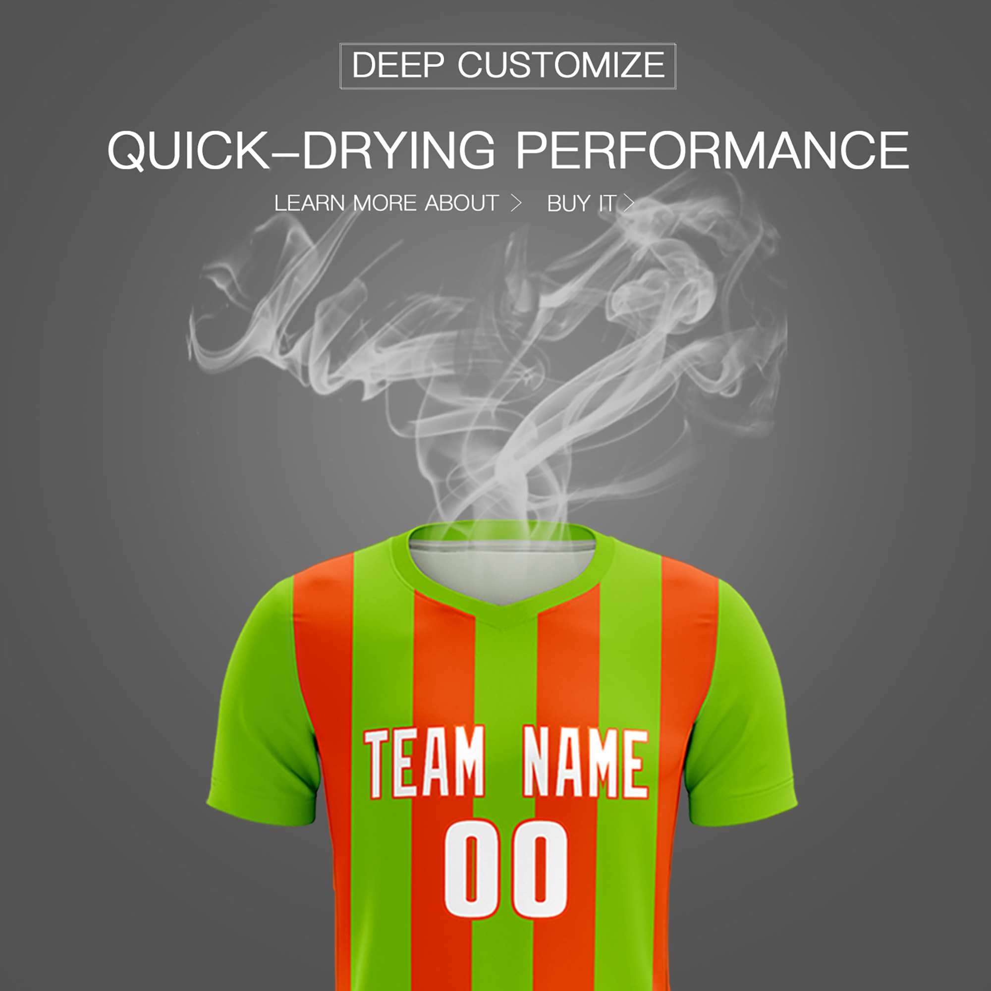 Custom Neon Green Orange Vertical Stripes Casual Outdoor Soccer Sets Jersey