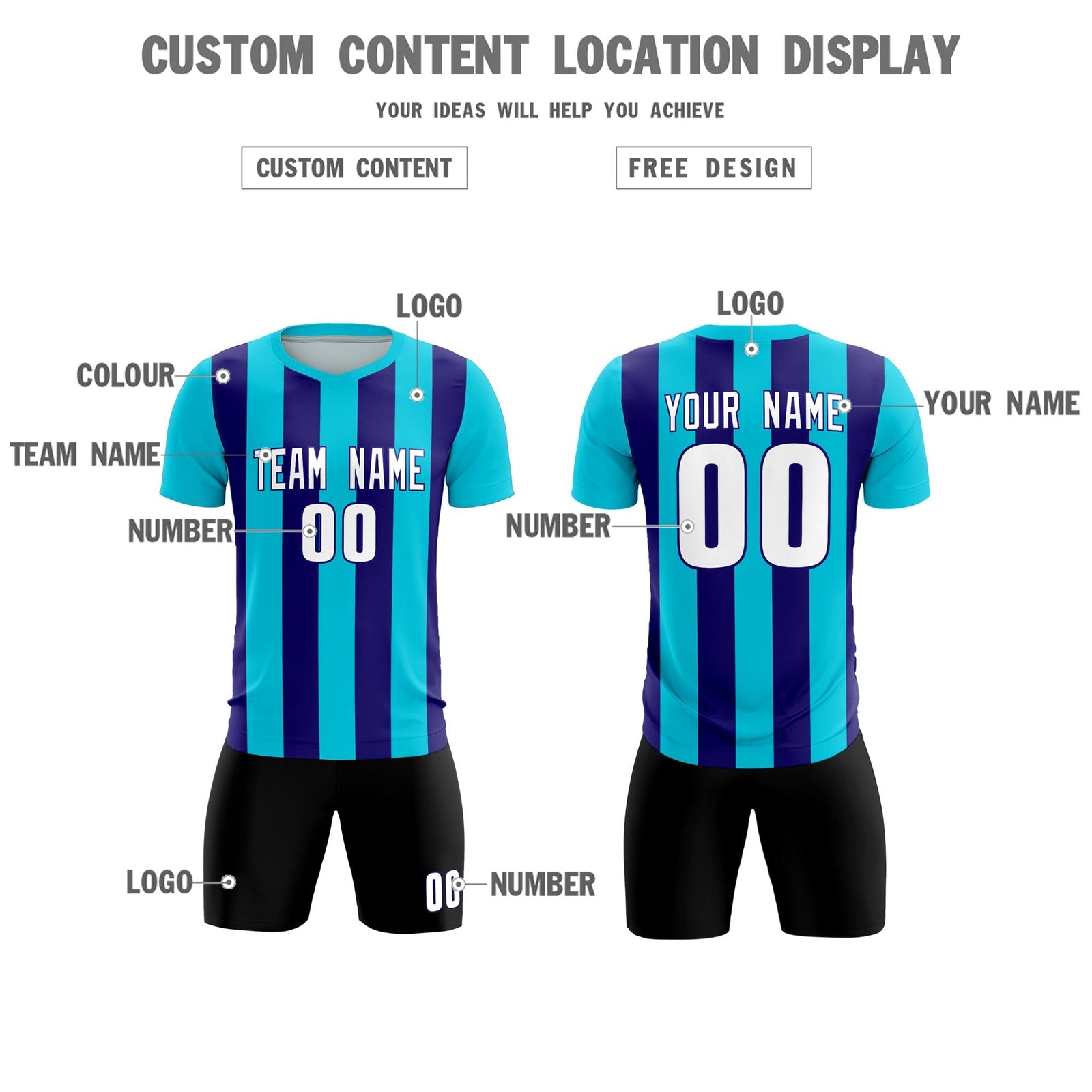Custom Sky Blue Royal Vertical Stripes Casual Outdoor Soccer Sets Jersey