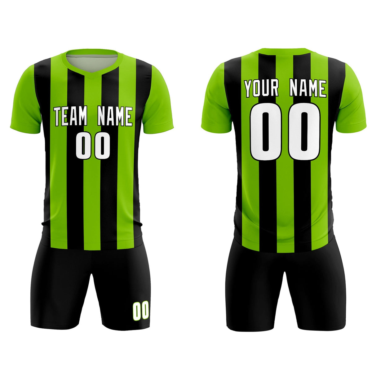 Custom Neon Green Black Vertical Stripes Casual Outdoor Soccer Sets Jersey