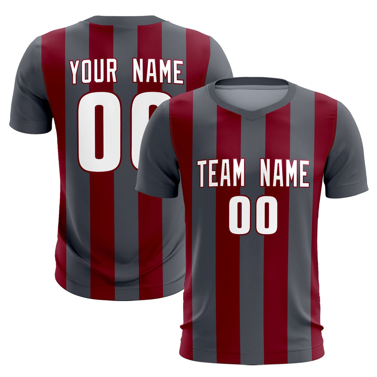 Custom Dark Gray Crimson Vertical Stripes Casual Outdoor Soccer Sets Jersey