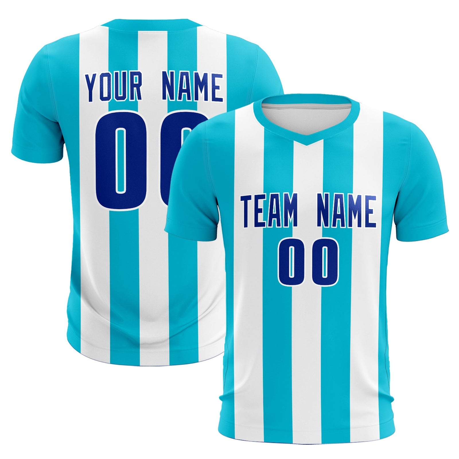 Custom White Sky Blue Vertical Stripes Casual Outdoor Soccer Sets Jersey