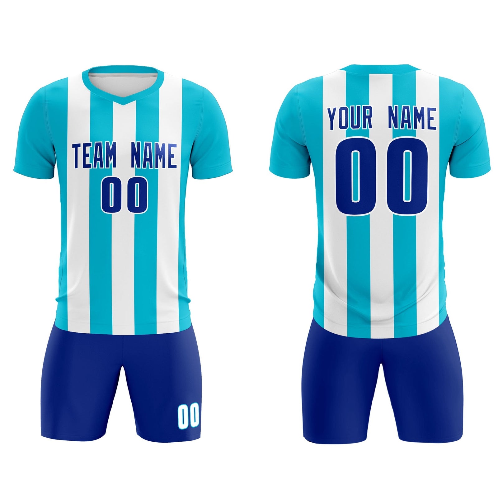 Custom White Sky Blue Vertical Stripes Casual Outdoor Soccer Sets Jersey