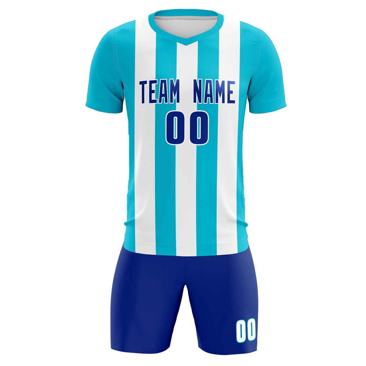 Custom White Sky Blue Vertical Stripes Casual Outdoor Soccer Sets Jersey