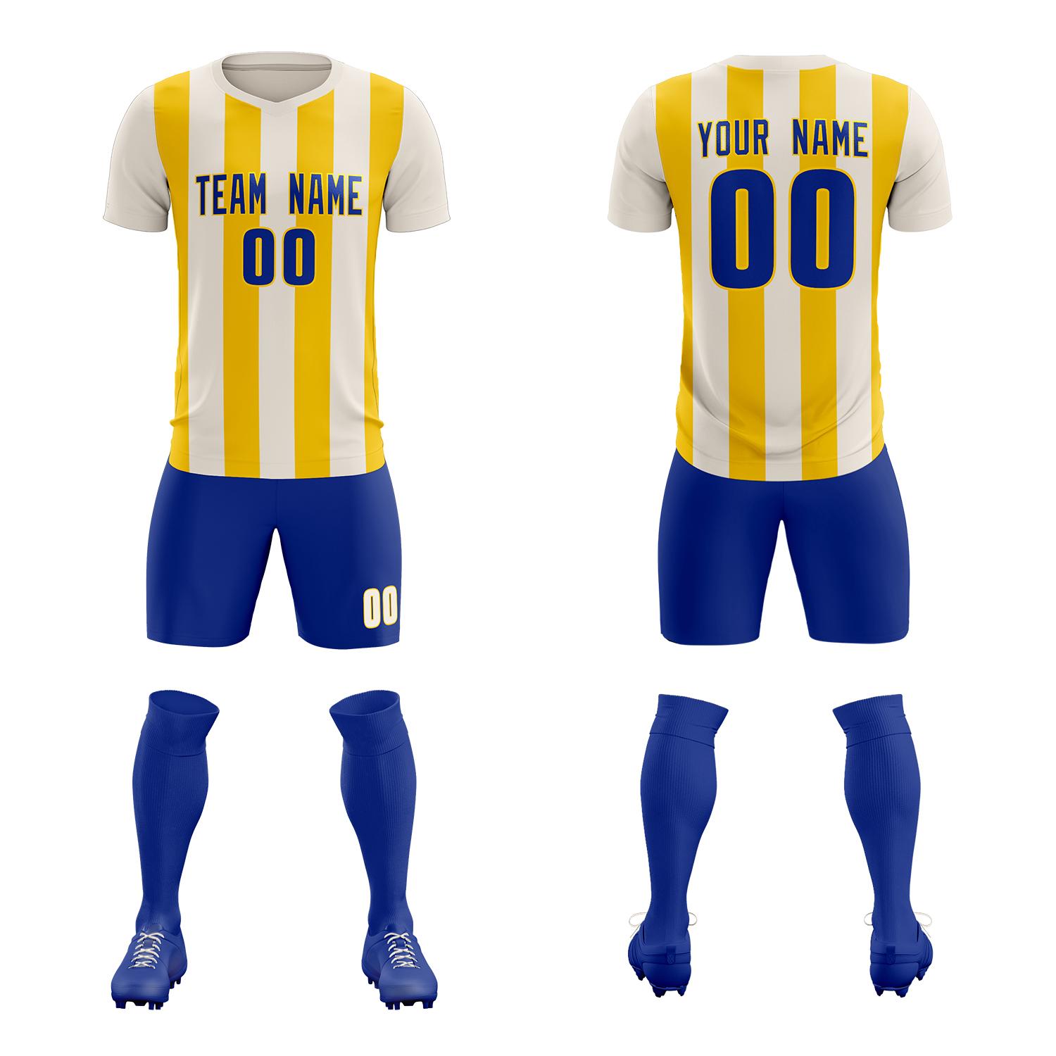 Custom Cream Gold Vertical Stripes Casual Outdoor Soccer Sets Jersey