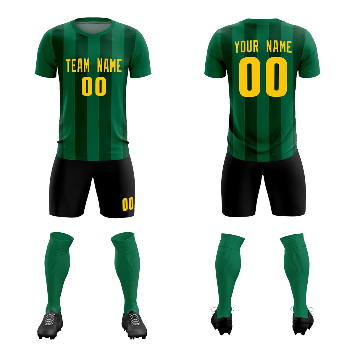 Custom Kelly Green Green Vertical Stripes Casual Outdoor Soccer Sets Jersey