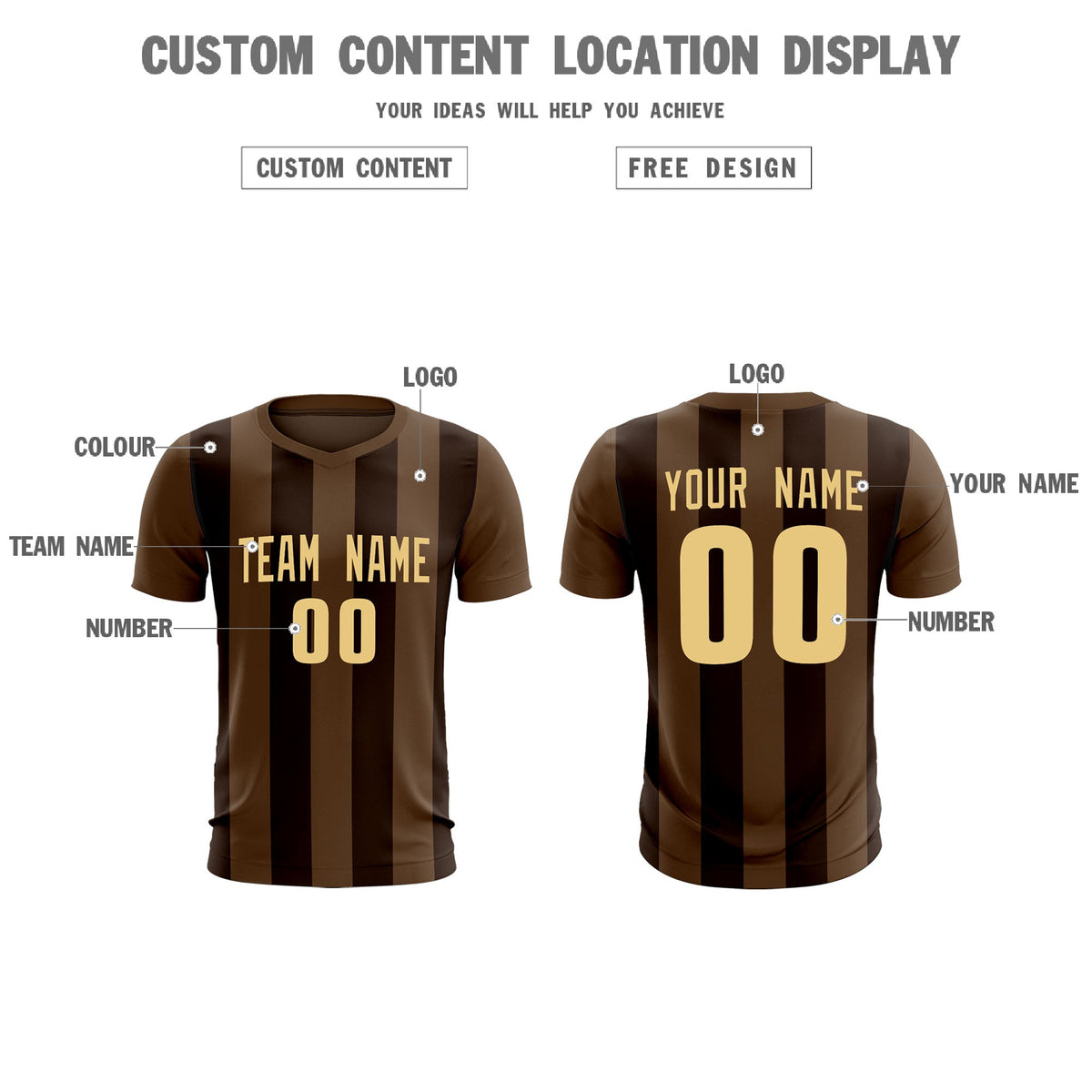 Custom Light Brown Brown Vertical Stripes Casual Outdoor Soccer Sets Jersey