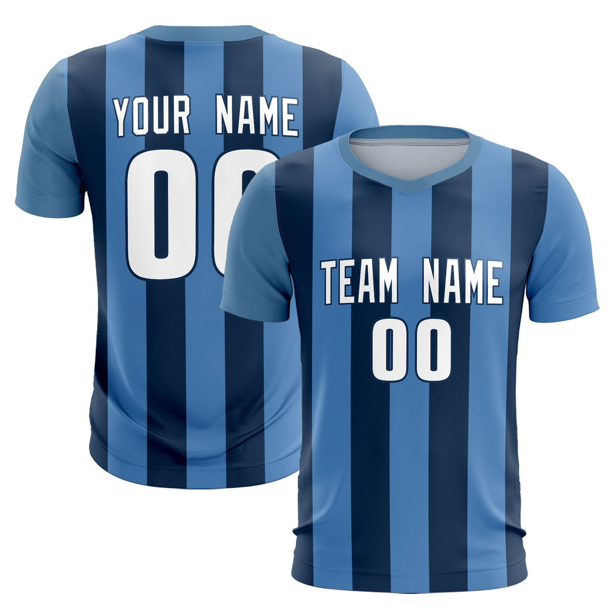 Custom Light Blue Midnight Blue Vertical Stripes Casual Outdoor Soccer Sets Jersey