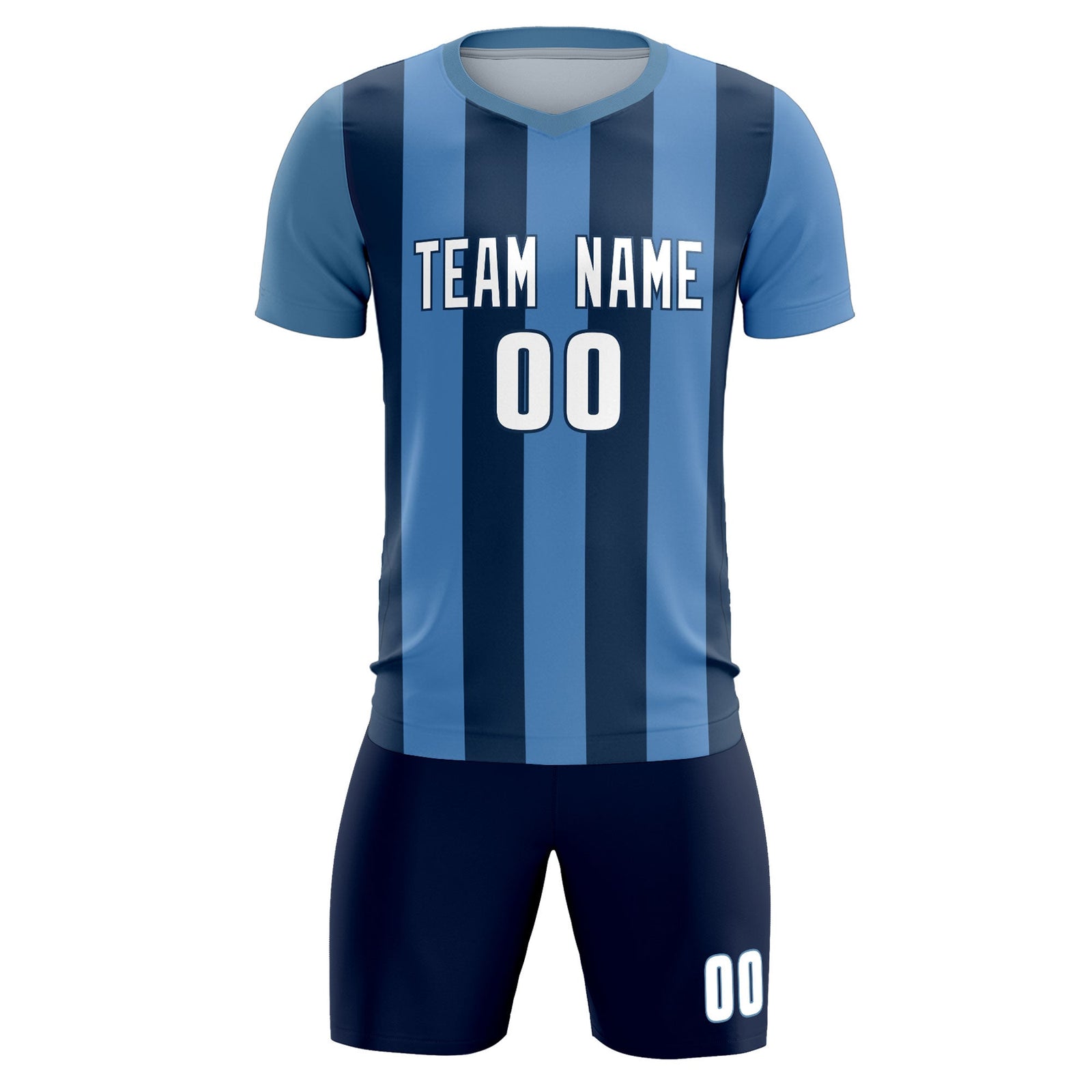 Custom Light Blue Midnight Blue Vertical Stripes Casual Outdoor Soccer Sets Jersey