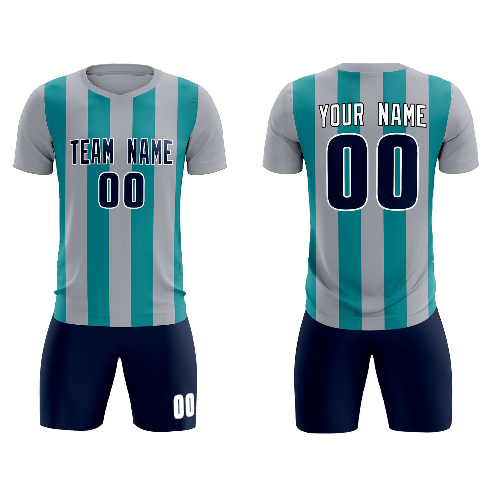 Custom Gray Aqua Vertical Stripes Casual Outdoor Soccer Sets Jersey