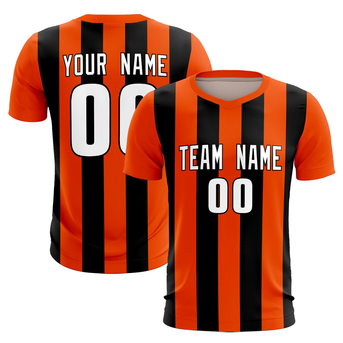 Custom Orange Black Vertical Stripes Casual Outdoor Soccer Sets Jersey