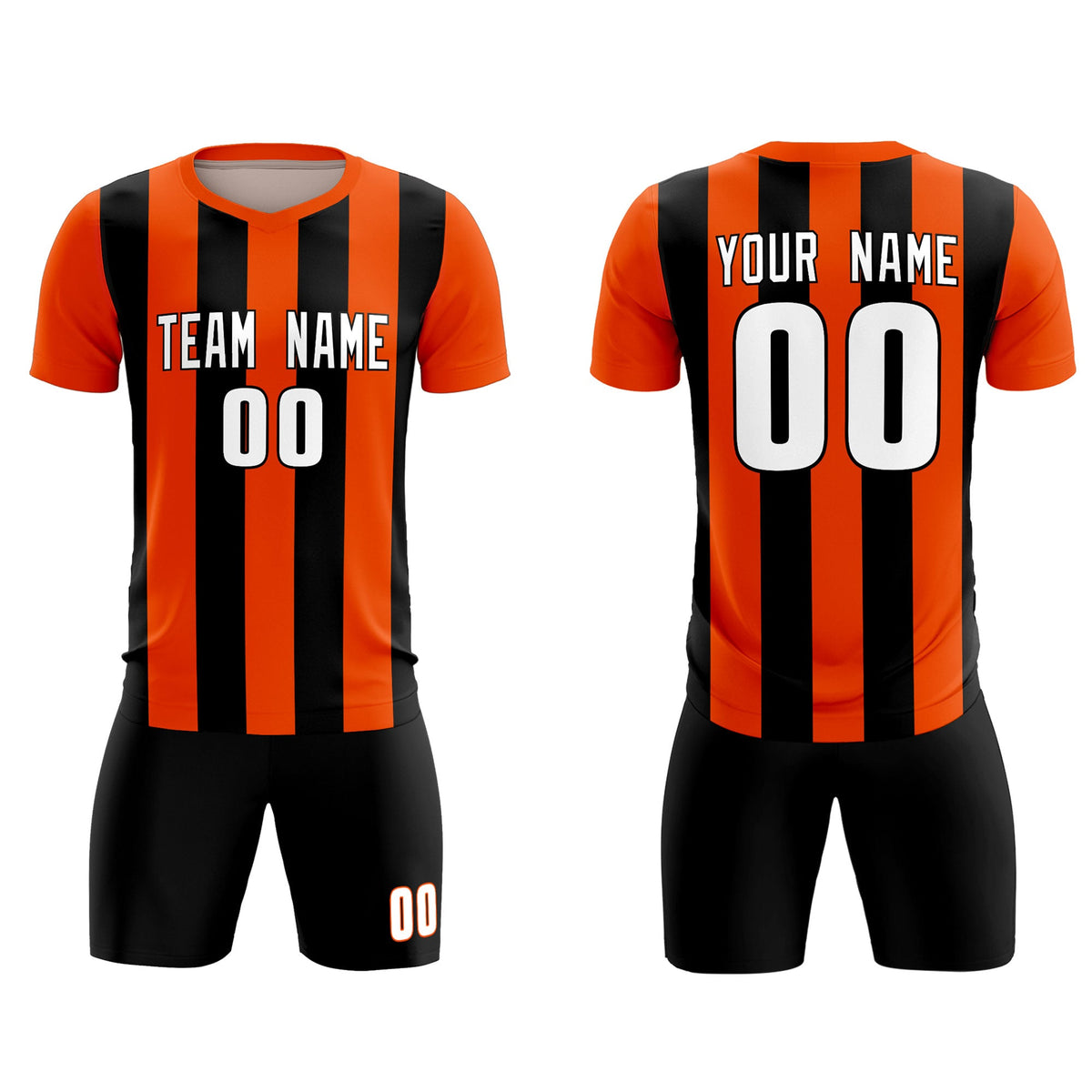 Custom Orange Black Vertical Stripes Casual Outdoor Soccer Sets Jersey