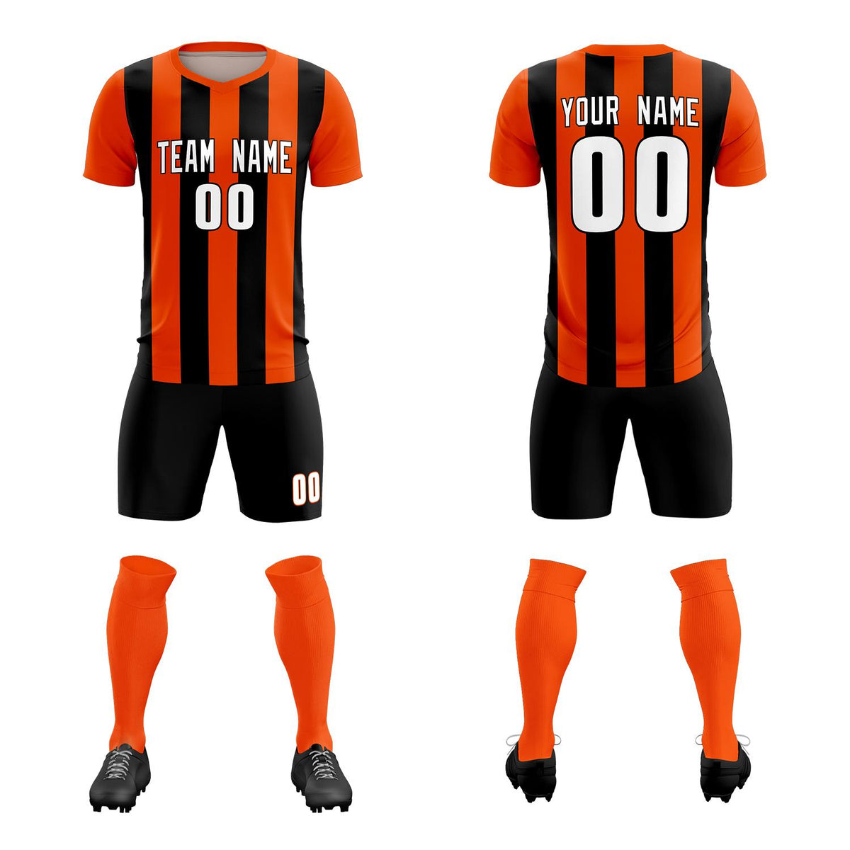 Custom Orange Black Vertical Stripes Casual Outdoor Soccer Sets Jersey
