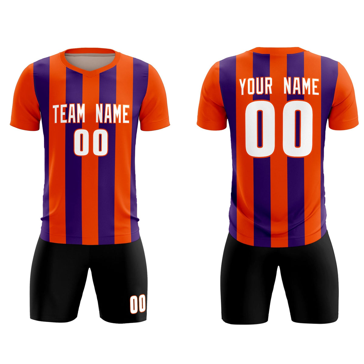 Custom Orange Purple Vertical Stripes Casual Outdoor Soccer Sets Jersey