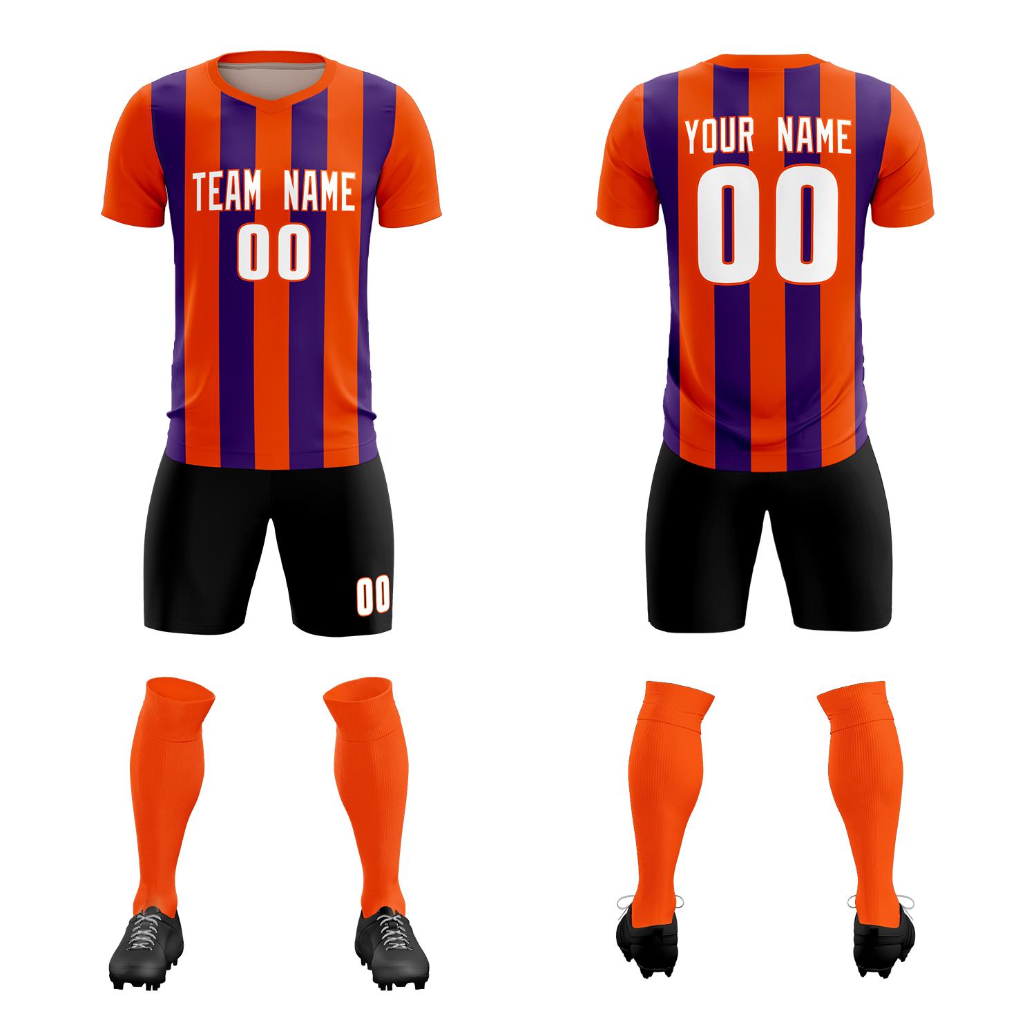 Custom Orange Purple Vertical Stripes Casual Outdoor Soccer Sets Jersey