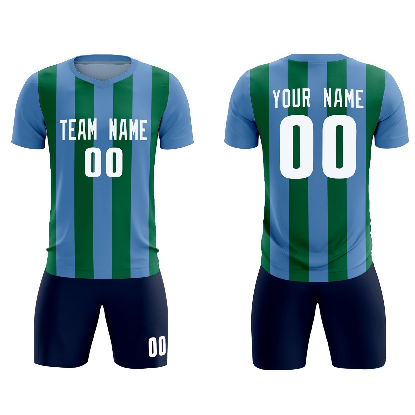 Custom Light Blue Kelly Green Vertical Stripes Casual Outdoor Soccer Sets Jersey