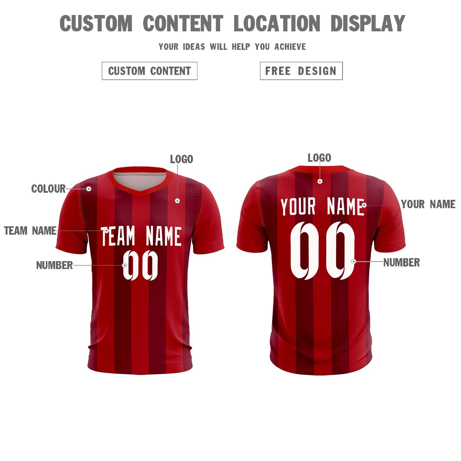 Custom Red Crimson Vertical Stripes Casual Outdoor Soccer Sets Jersey