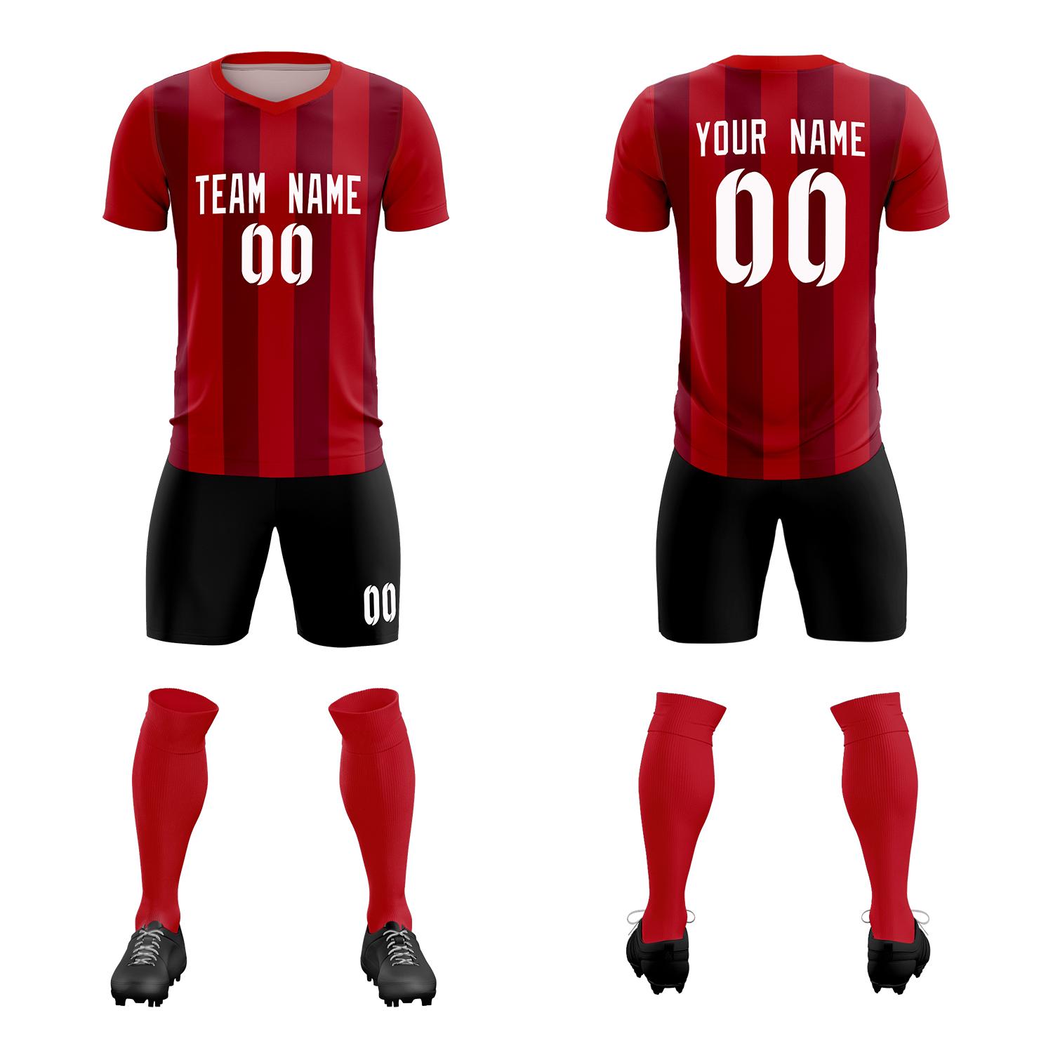 Custom Red Crimson Vertical Stripes Casual Outdoor Soccer Sets Jersey