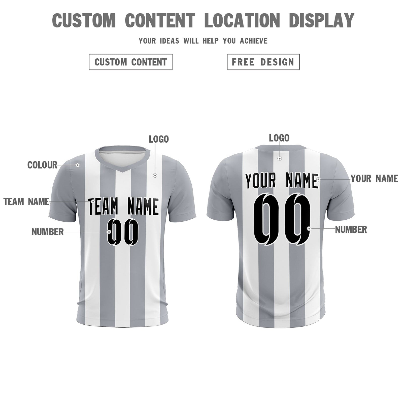 Custom White Gray Vertical Stripes Casual Outdoor Soccer Sets Jersey