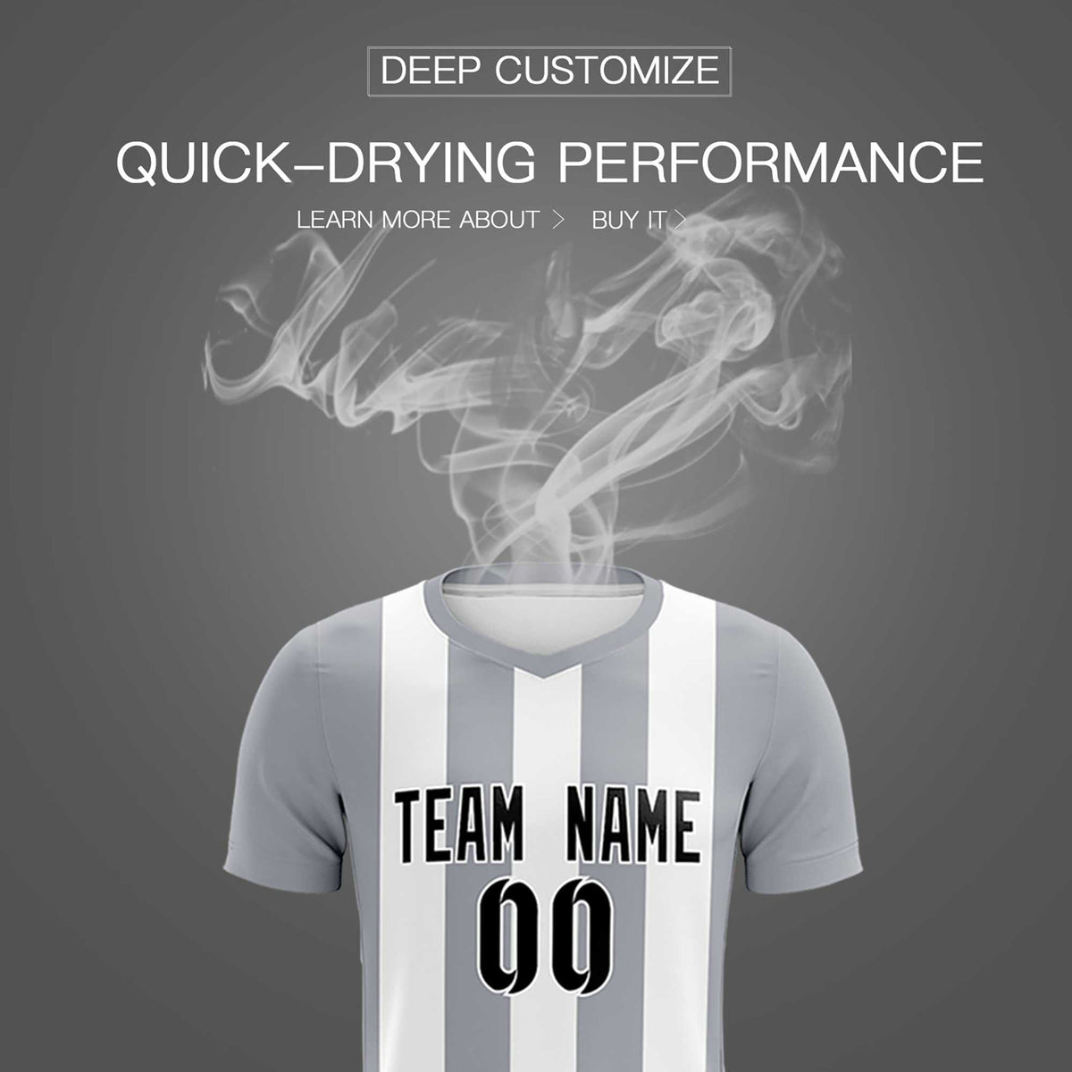 Custom White Gray Vertical Stripes Casual Outdoor Soccer Sets Jersey
