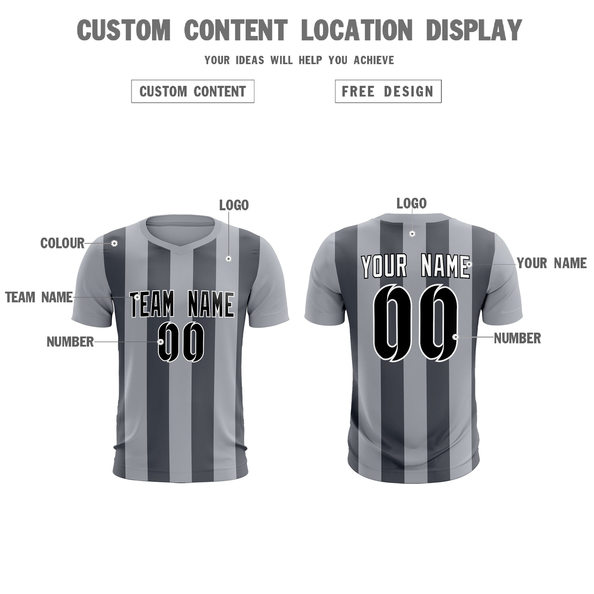 Custom Gray Dark Gray Vertical Stripes Casual Outdoor Soccer Sets Jersey