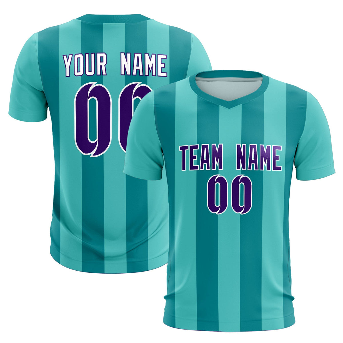 Custom Bright Green Aqua Vertical Stripes Casual Outdoor Soccer Sets Jersey