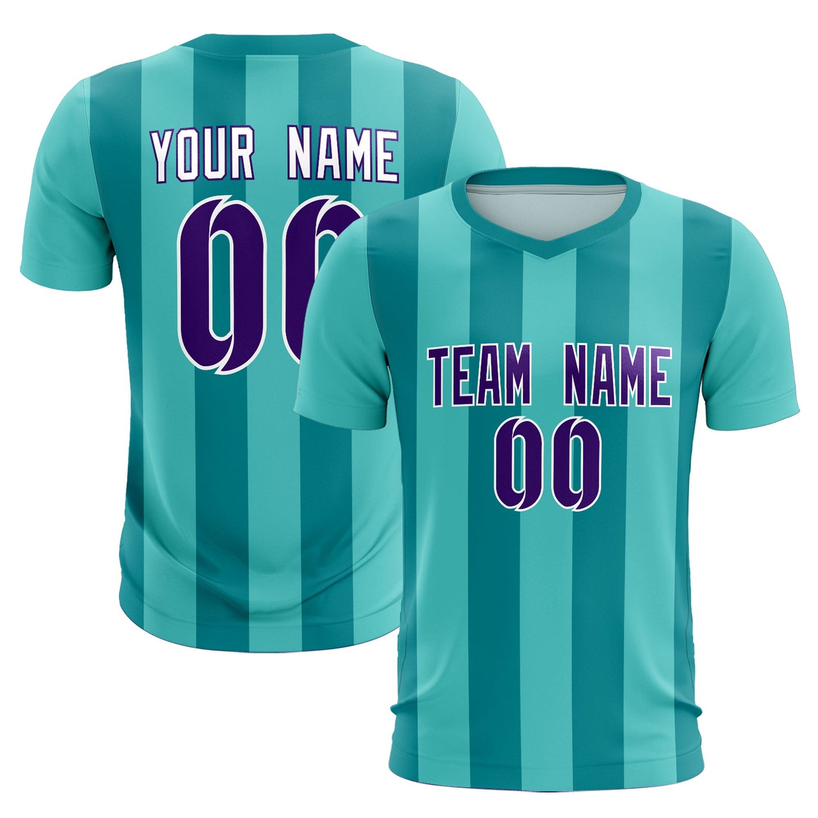 Custom Bright Green Aqua Vertical Stripes Casual Outdoor Soccer Sets Jersey