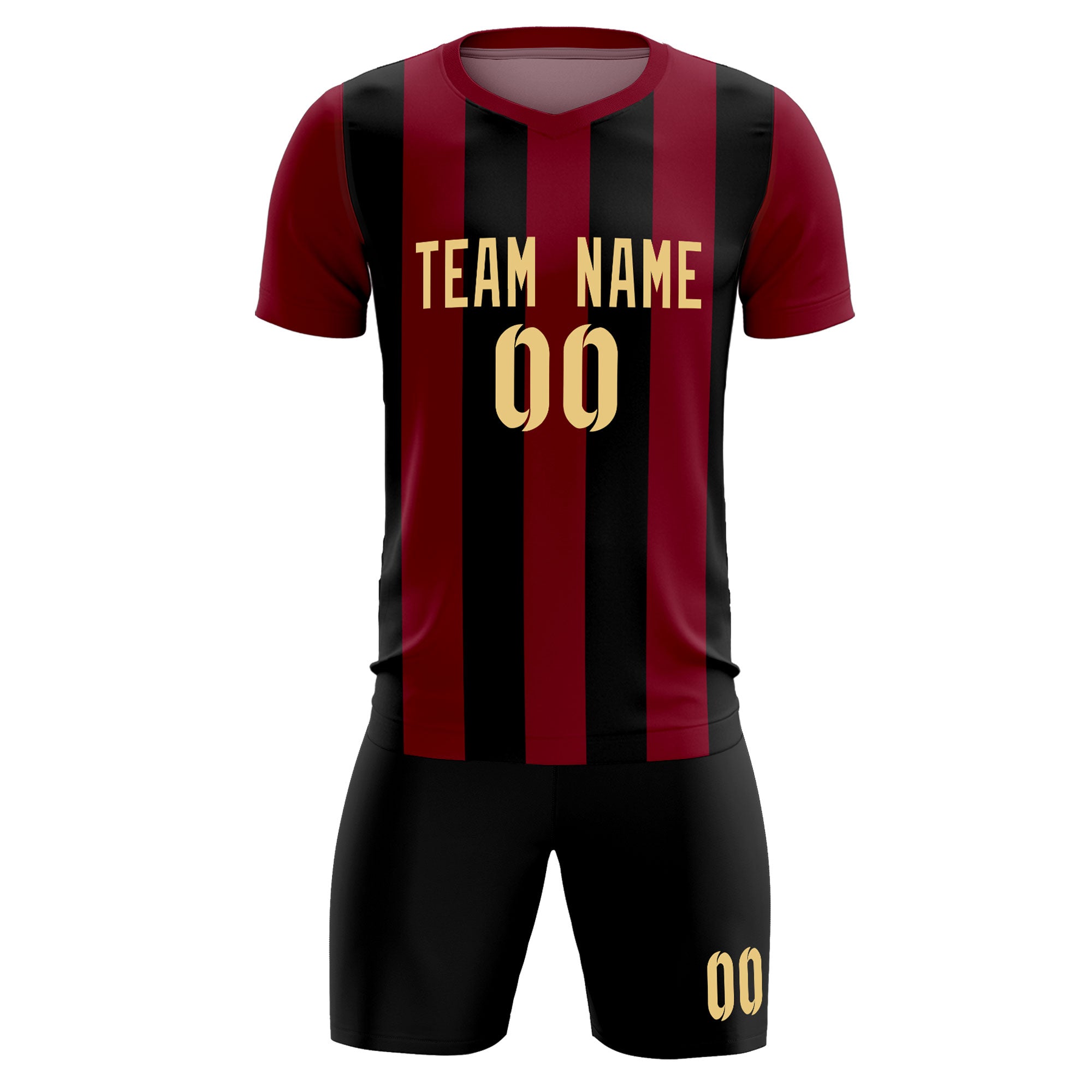 Custom Crimson Black Vertical Stripes Casual Outdoor Soccer Sets Jersey