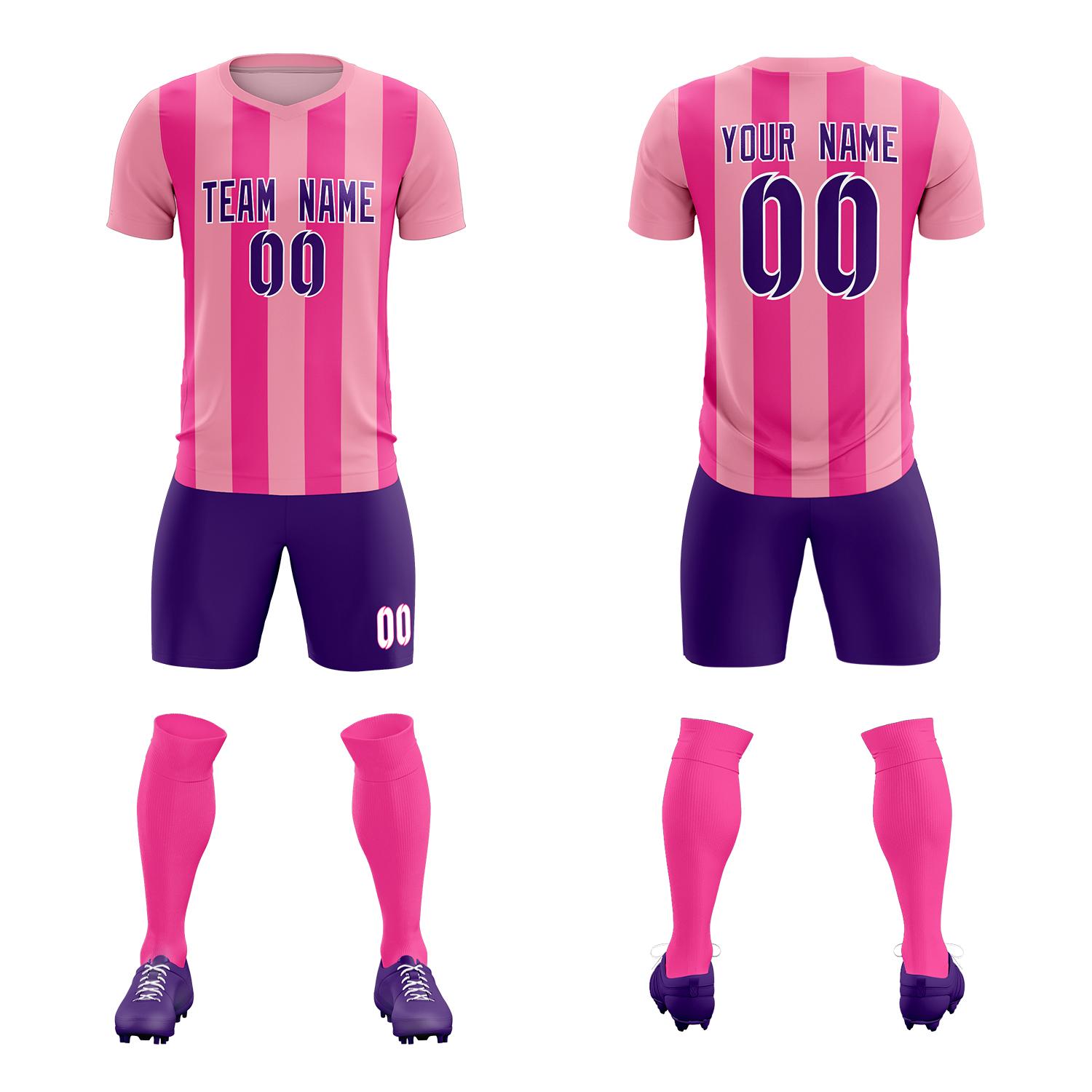 Custom Light Pink Pink Vertical Stripes Casual Outdoor Soccer Sets Jersey